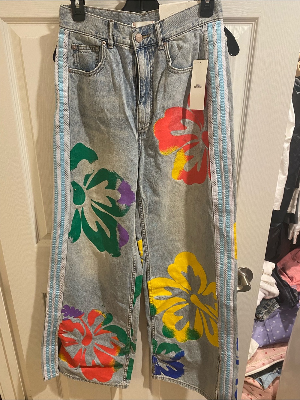 New Urban Outfitters BDG 90s Skater Baggy Jeans Denim Race Track Stripe 27
